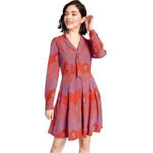ModCloth Pleasant Confidence Tie-Neck Long Sleeve Dress 2 NWOT